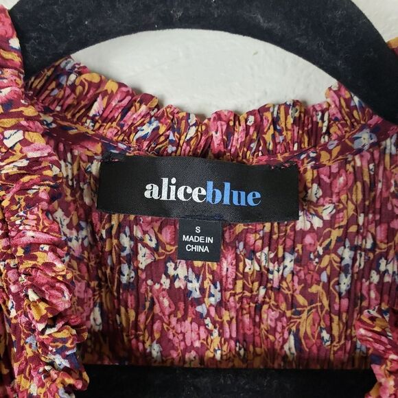 Women's Alice Blue Ruffle Floral Pop Over Front Tie Business casual Red Shirt - Picture 7 of 13